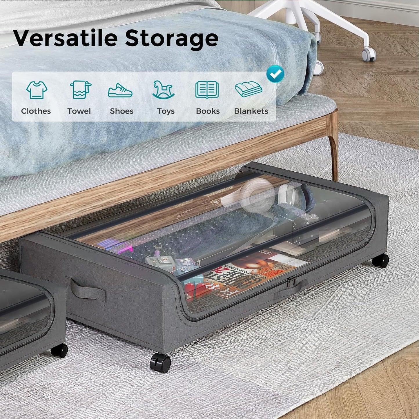 Oylik Under Bed Storage with Wheels, Under Bed Shoe Storage with PVC Clear Window