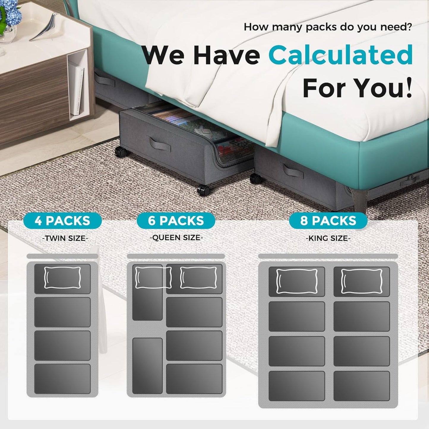 Oylik Under Bed Storage with Wheels, Under Bed Shoe Storage with PVC Clear Window