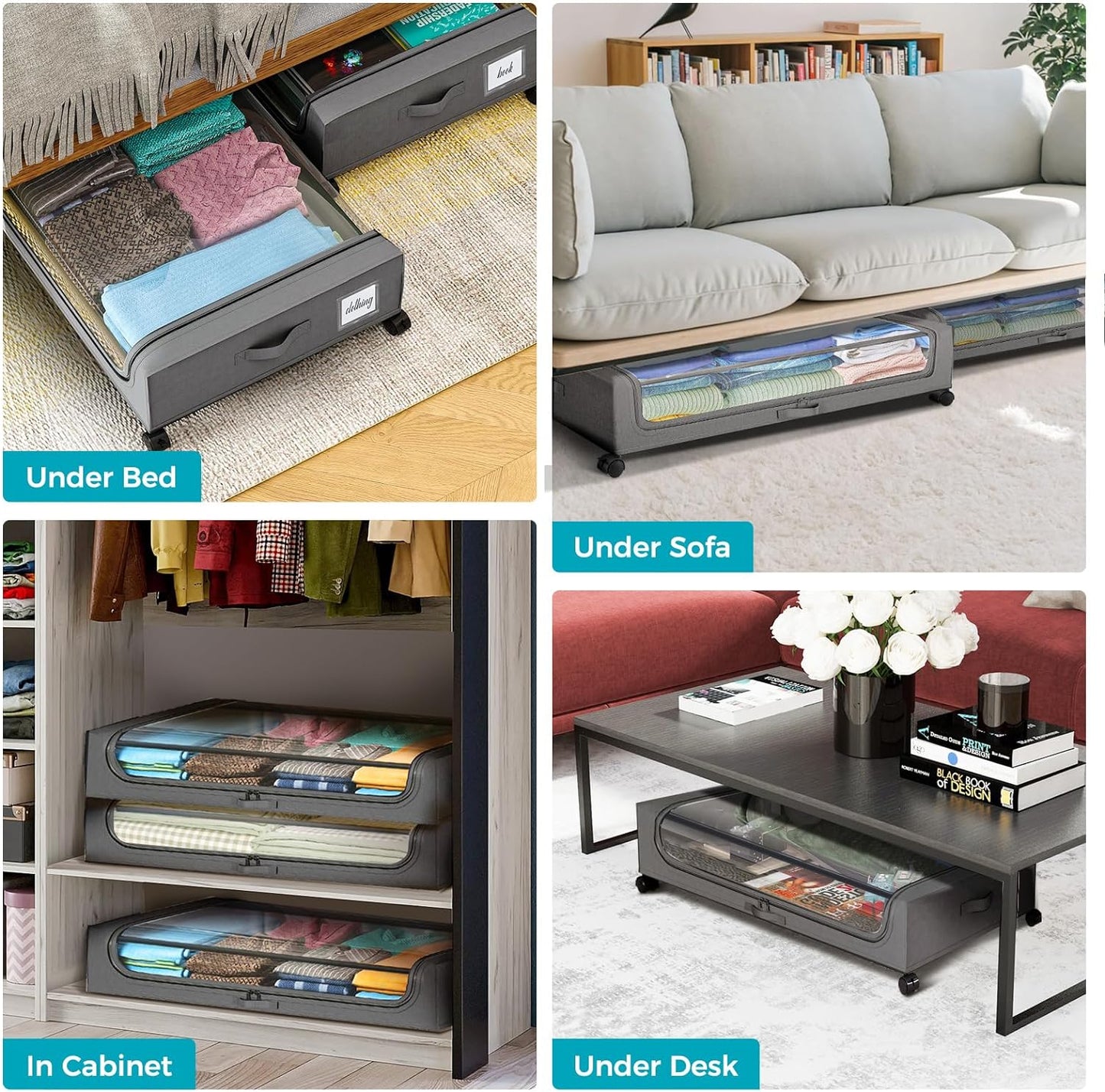 Oylik Under Bed Storage with Wheels, Under Bed Shoe Storage with PVC Clear Window