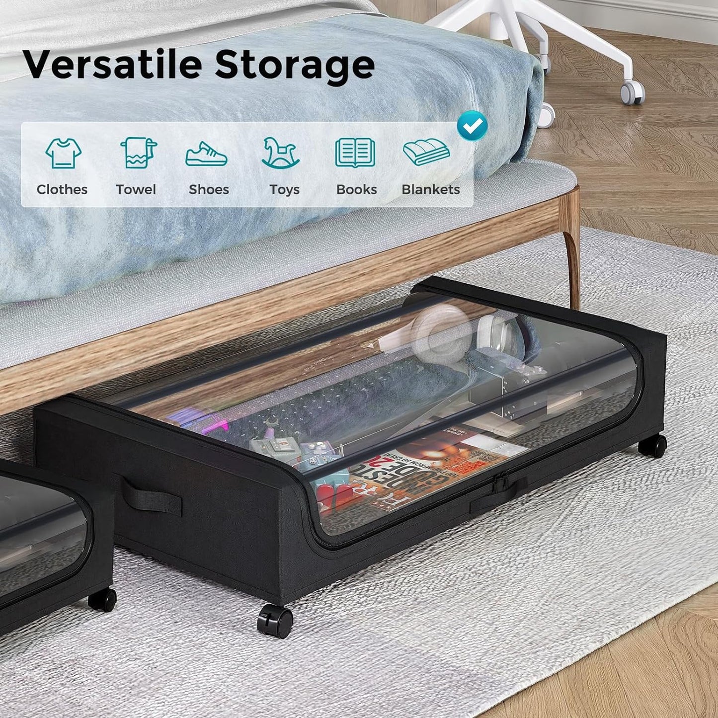 Oylik Under Bed Storage with Wheels, 37L Large Capacity Under Bed Storage Containers with Handle