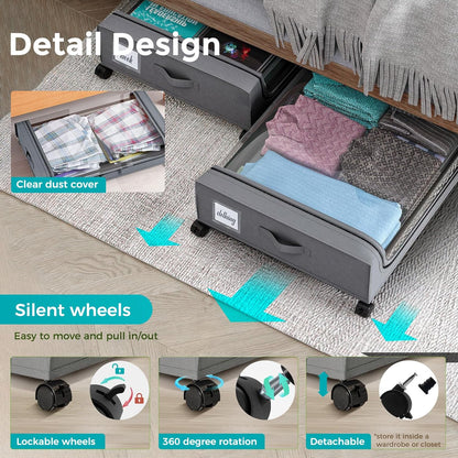 Oylik Under Bed Storage with Wheels, Under Bed Shoe Storage with PVC Clear Window